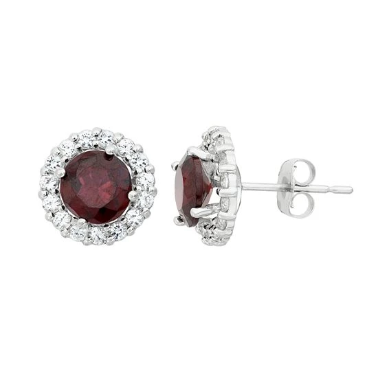 Designs By Gioelli Garnet & White Topaz 10k White Gold Halo Stud Earrings 3 Designs By Gioelli Garnet & White Topaz 10k White Gold Halo Stud Earrings