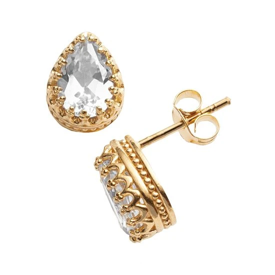 Designs By Gioelli 14k Gold Over Silver Lab-Created White Sapphire Crown Stud Earrings 3 Designs By Gioelli 14k Gold Over Silver Lab-Created White Sapphire Crown Stud Earrings