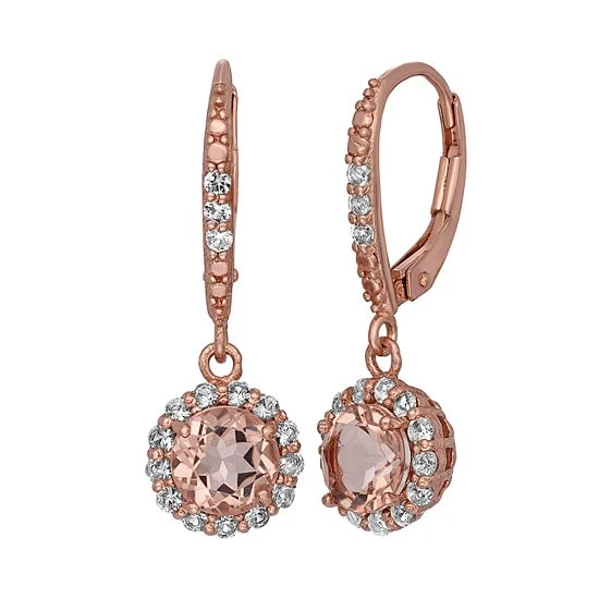 Designs By Gioelli Simulated Morganite And Lab-Created White Sapphire 14k Rose Gold Over Silver Halo Drop Earrings 3 Designs By Gioelli Simulated Morganite And Lab-Created White Sapphire 14k Rose Gold Over Silver Halo Drop Earrings