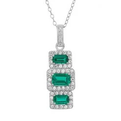 Designs By Gioelli Sterling Silver Simulated Emerald & Lab-Created White Sapphire Pendant